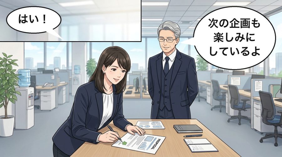 柴田社長「次の企画も楽しみにしているよ」 水野遥「はい！」