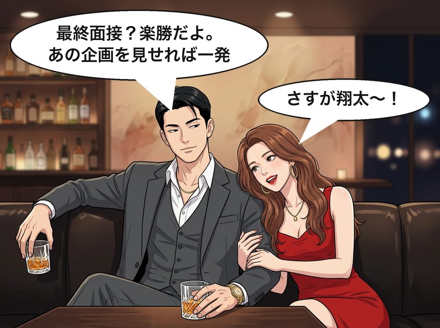 黒田翔太「最終面接？楽勝だよ。あの企画を見せれば一発」 エリカ「さすが翔太〜！」